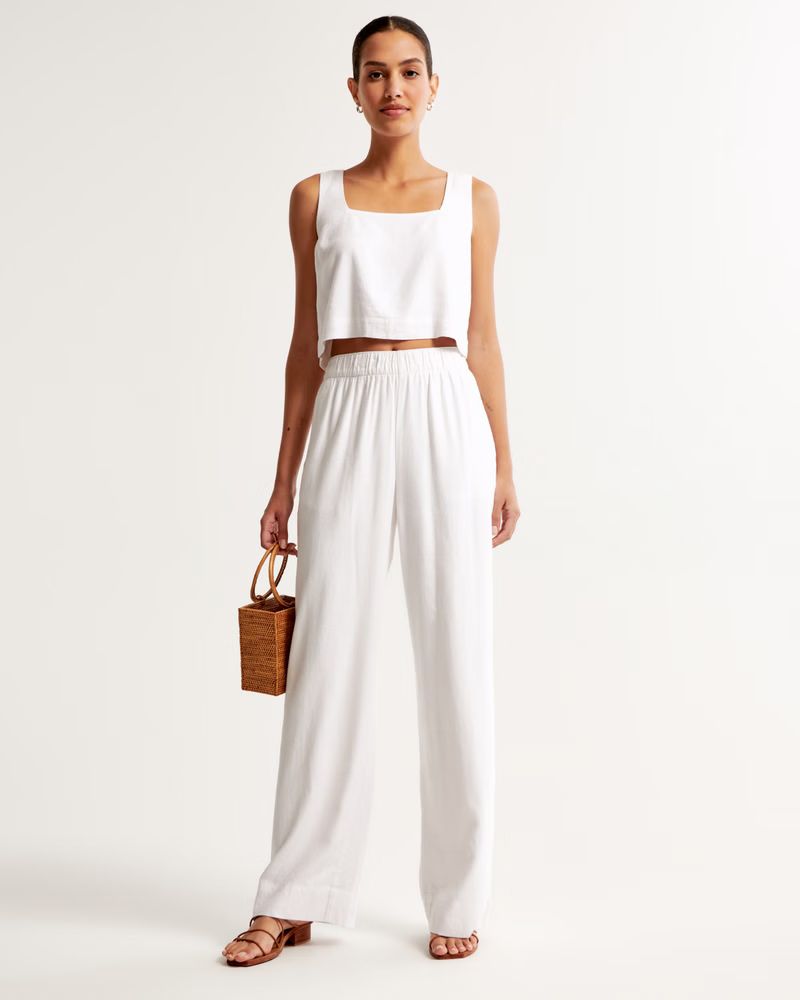 Women's Linen-Blend Pull-On Wide Leg Pant | Women's Bottoms | Abercrombie.com | Abercrombie & Fitch (US)