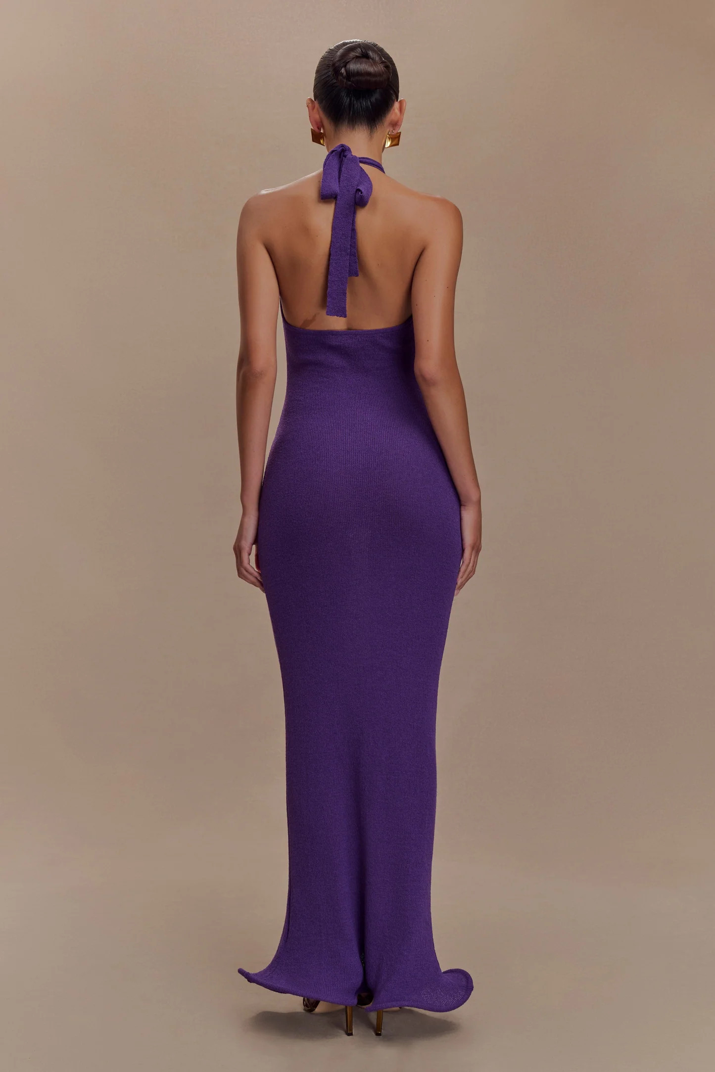 Melodie Halter Knit Maxi Dress - Purple | Meshki UK