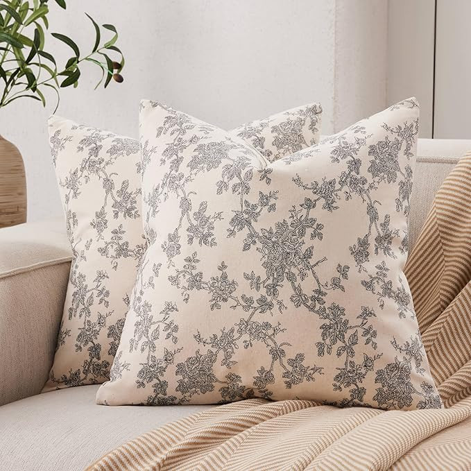 100% Cotton French Pastoral Throw Pillow Covers Set of 2, 16x16 Inch Black Farmhouse Decorative C... | Amazon (US)