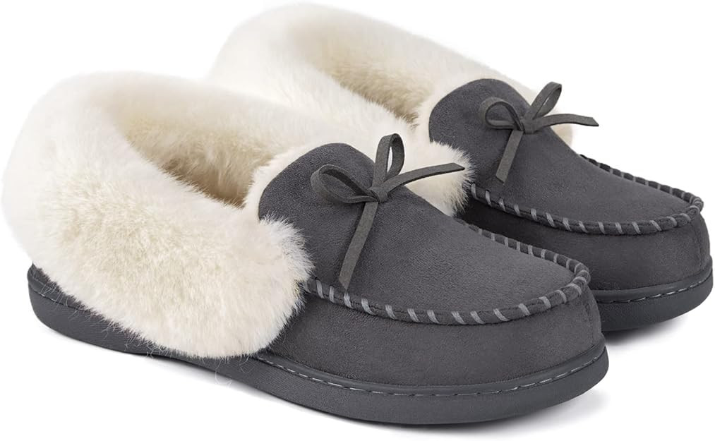 HomeIdeas Women's Faux Fur Lined Suede Comfort House Slippers, Anti-Slip Winter Indoor / Outdoor ... | Amazon (US)