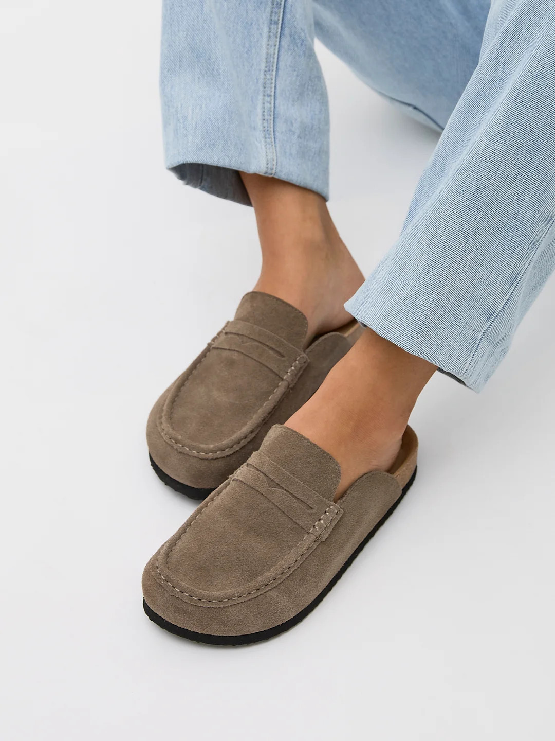 Poet Mocha Real Suede Leather Mule Loafers | Linzi Shoes