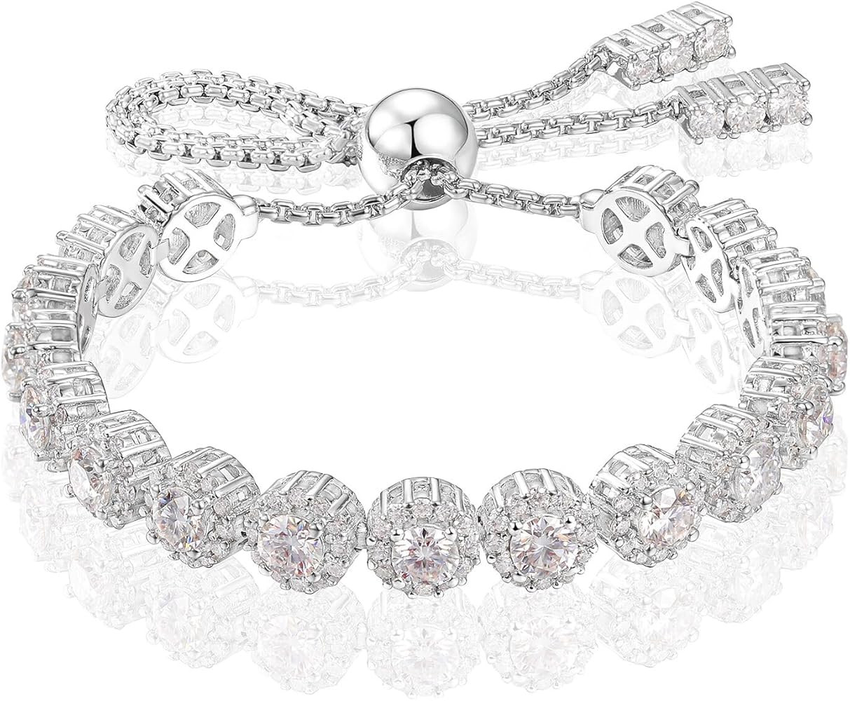 Moissanite Halo Bracelet 4.9CT-8.0CT Lab Grown Moissanite Bracelet for Women 18K White Gold Plate... | Amazon (US)