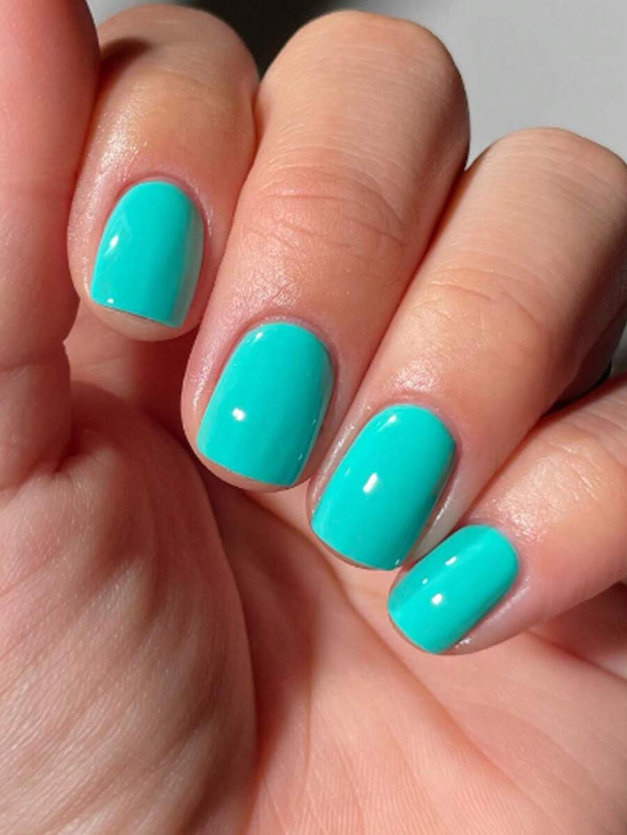 24Pcs Mint Green Square Short Classic French Style Full Cover Press-On Artificial Nails, Suitable... | SHEIN