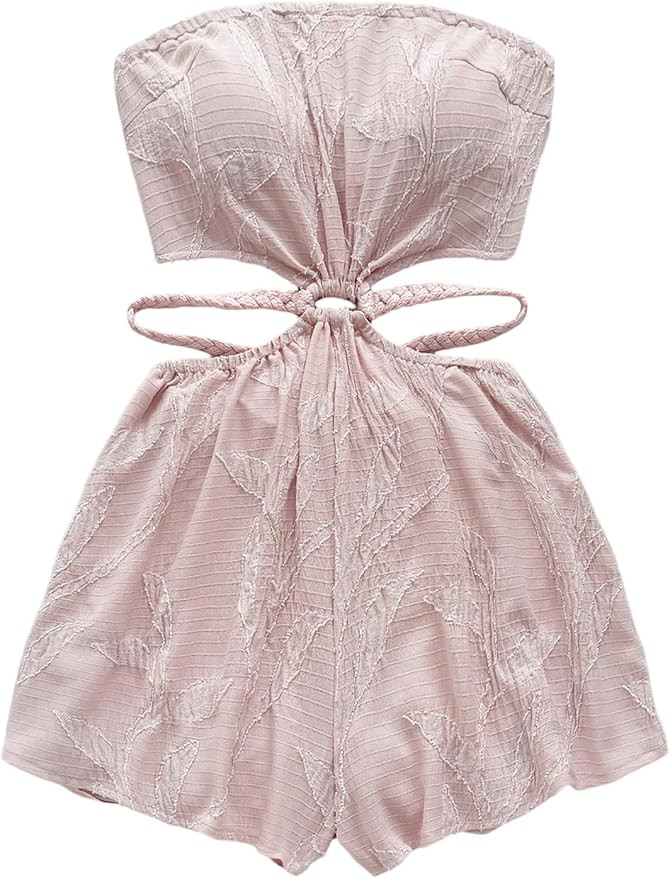 SOLY HUX Women's Boho Tie Backless Tube Top Romper Strapless Cut Out Wide Leg Vacation Short Jump... | Amazon (US)