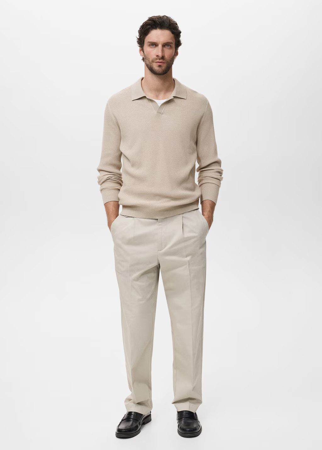 Cotton-blend ribbed polo sweater beige - Man - XL - MANGO MAN | Mango (US/MX/AU)