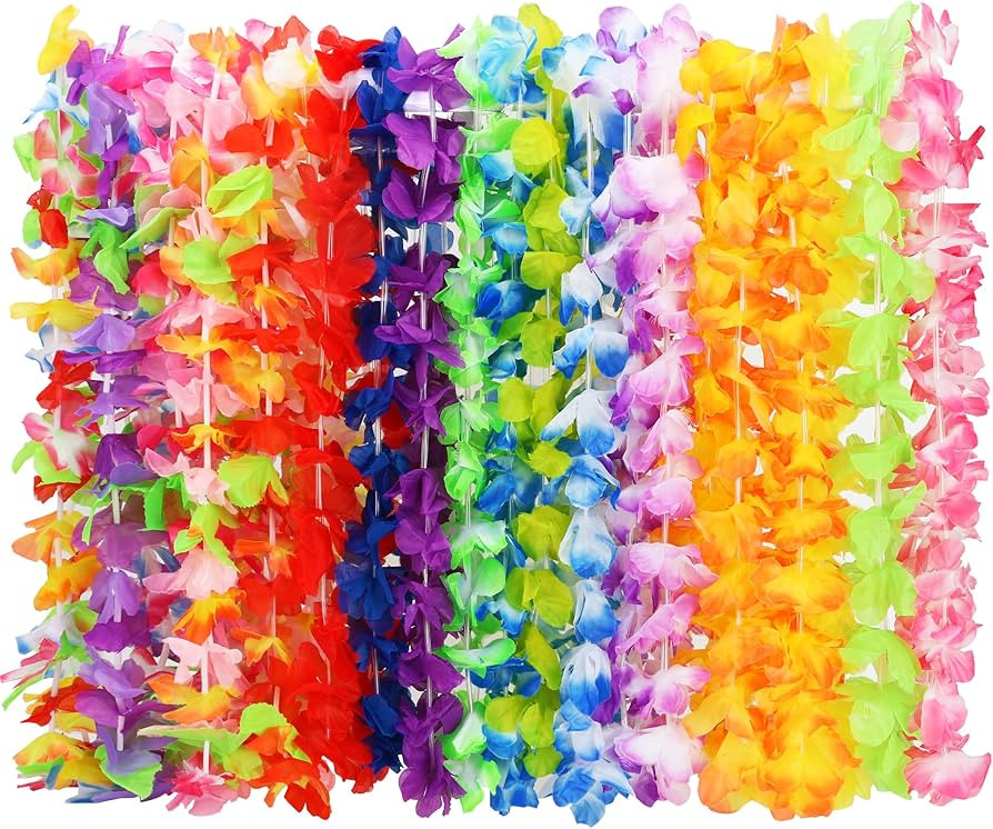 Arrowom 24pcs Hawaiian Leis Bulk Luau Party Silk Flower Necklace Colorful Tropical Hawaiian Bulk ... | Amazon (US)