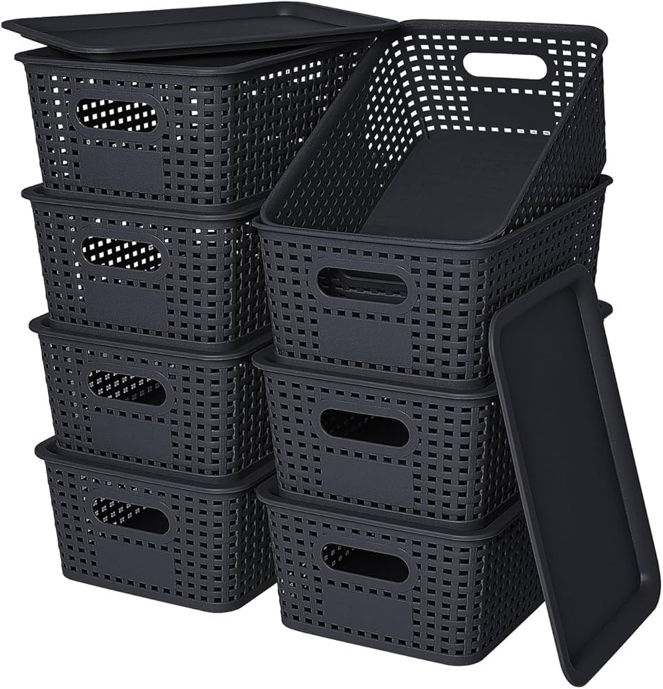 Plastic Storage Baskets with Lid-Plastic Storage Containers Stackable Storage bins: Storage Baske... | Amazon (US)