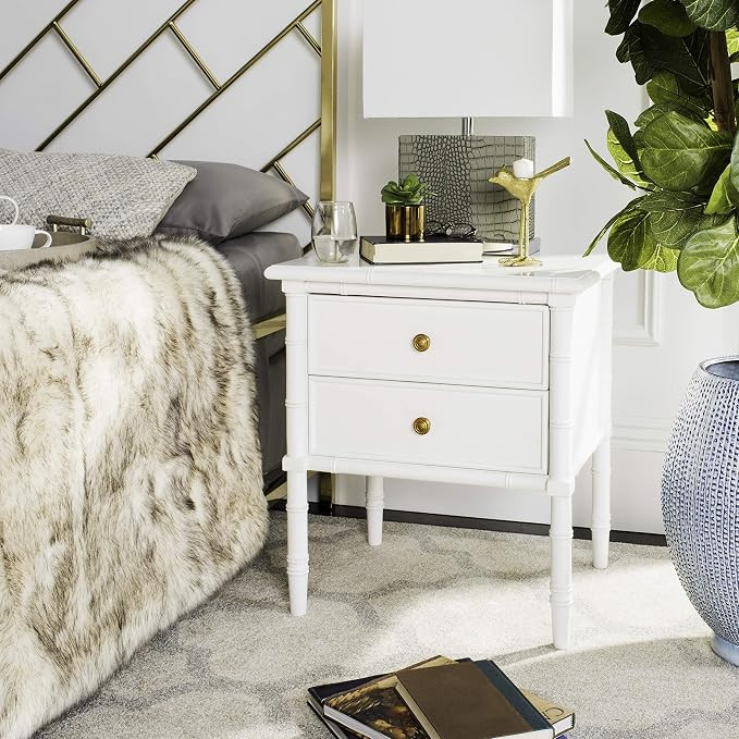 Safavieh Home Collection Mina Modern Coastal 2 Drawer 25" Bamboo Nightstand, White | Amazon (US)