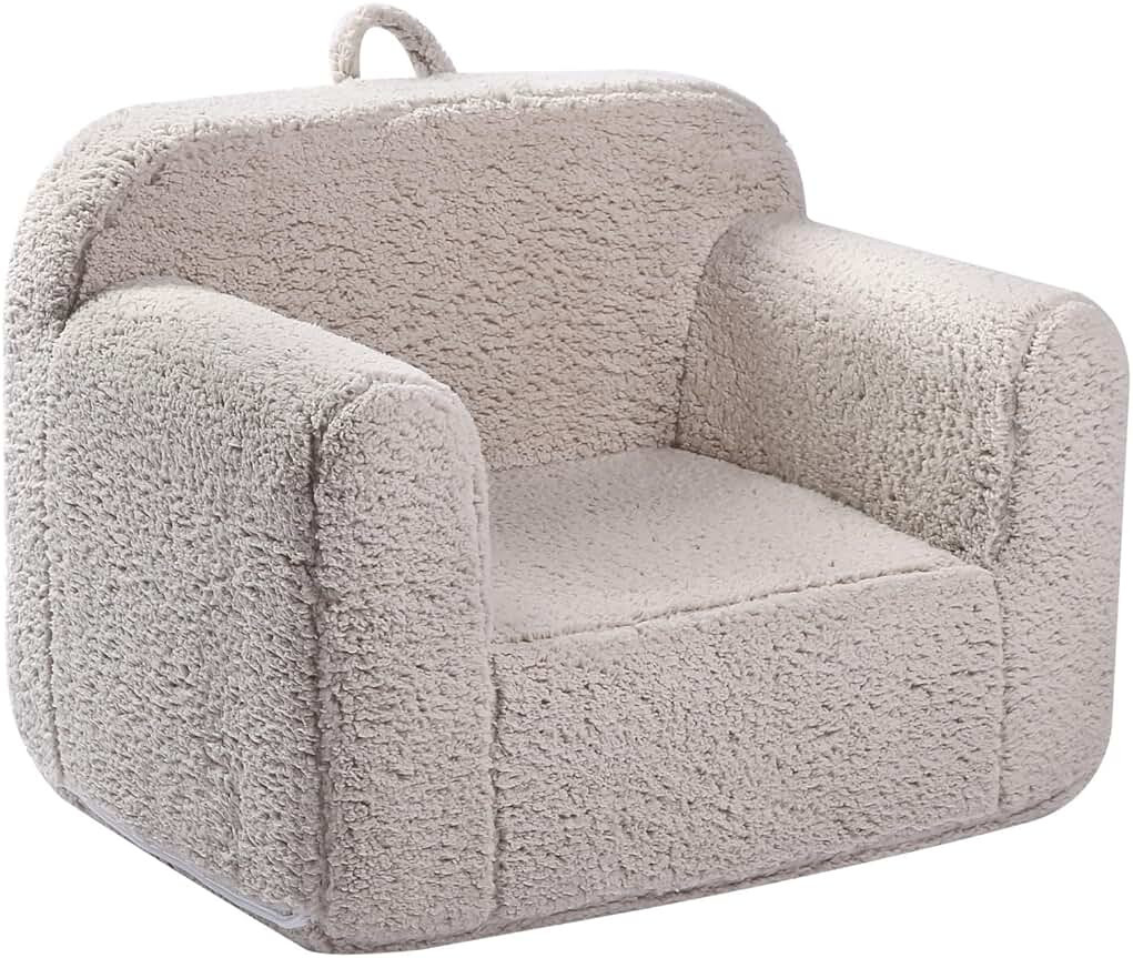 Kids Snuggly-Soft Sherpa Chair, Cuddly Toddler Foam Chair for Boys and Girls, Light Grey | Amazon (US)
