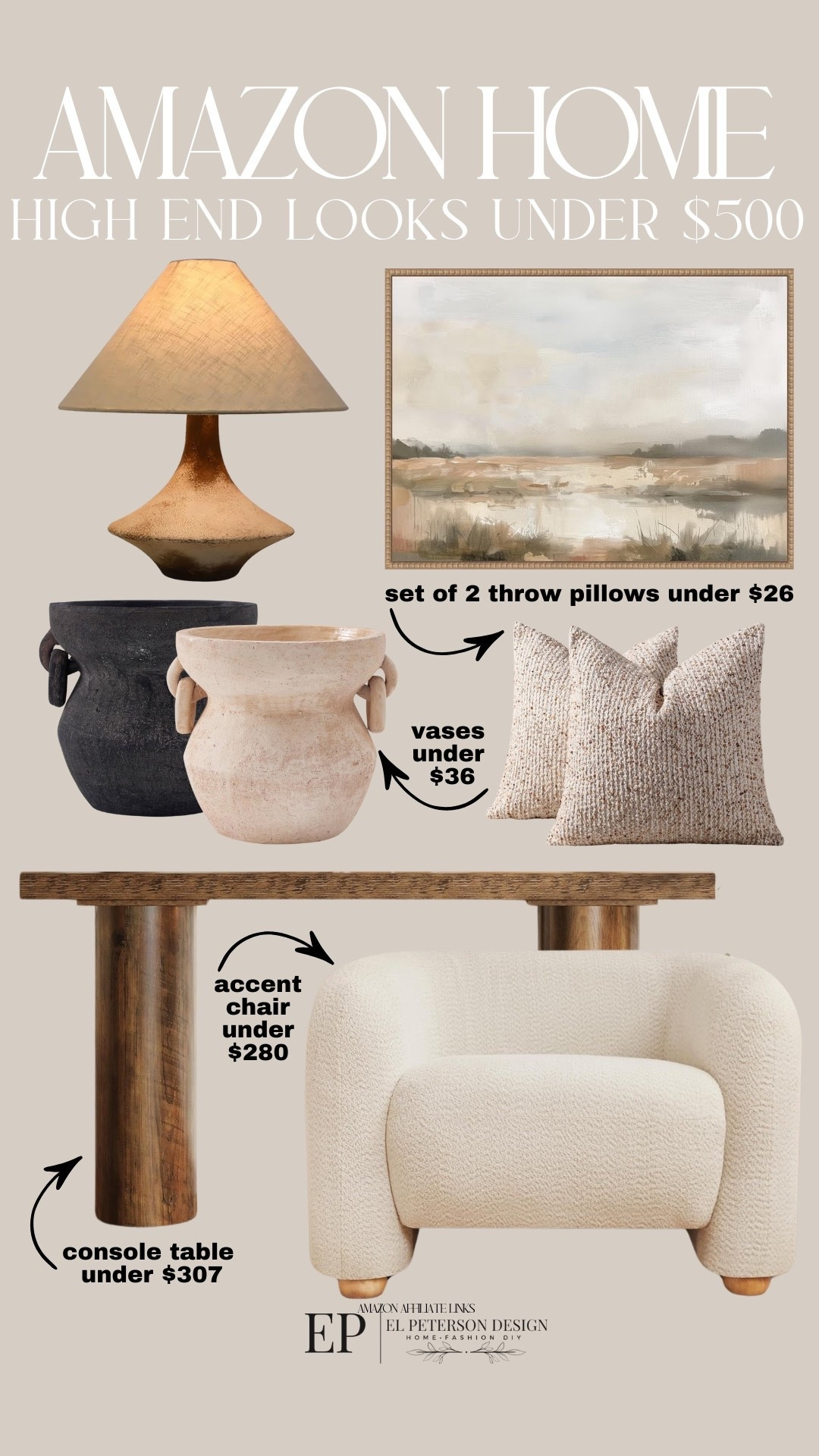 Amazon Home
Table lamp
Console table
Throw pillows
Accent chair
Console table
Artwork
Vases 

#LTKHome