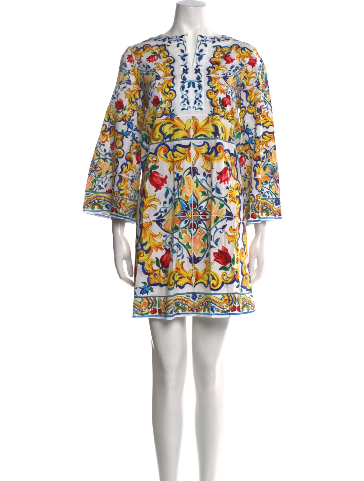 Dolce & Gabbana Printed Mini Dress - Yellow Dresses, Clothing - DAG552182 | The RealReal | The RealReal