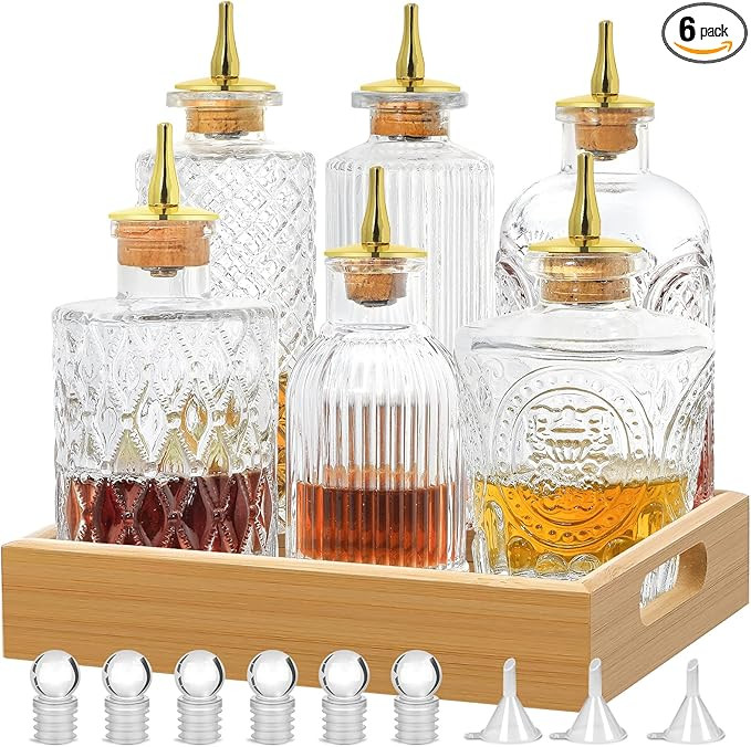SuproBarware Bitters Bottle for Cocktail Set of 6 Glass Bottle with Display Tray Vantage Decorati... | Amazon (US)