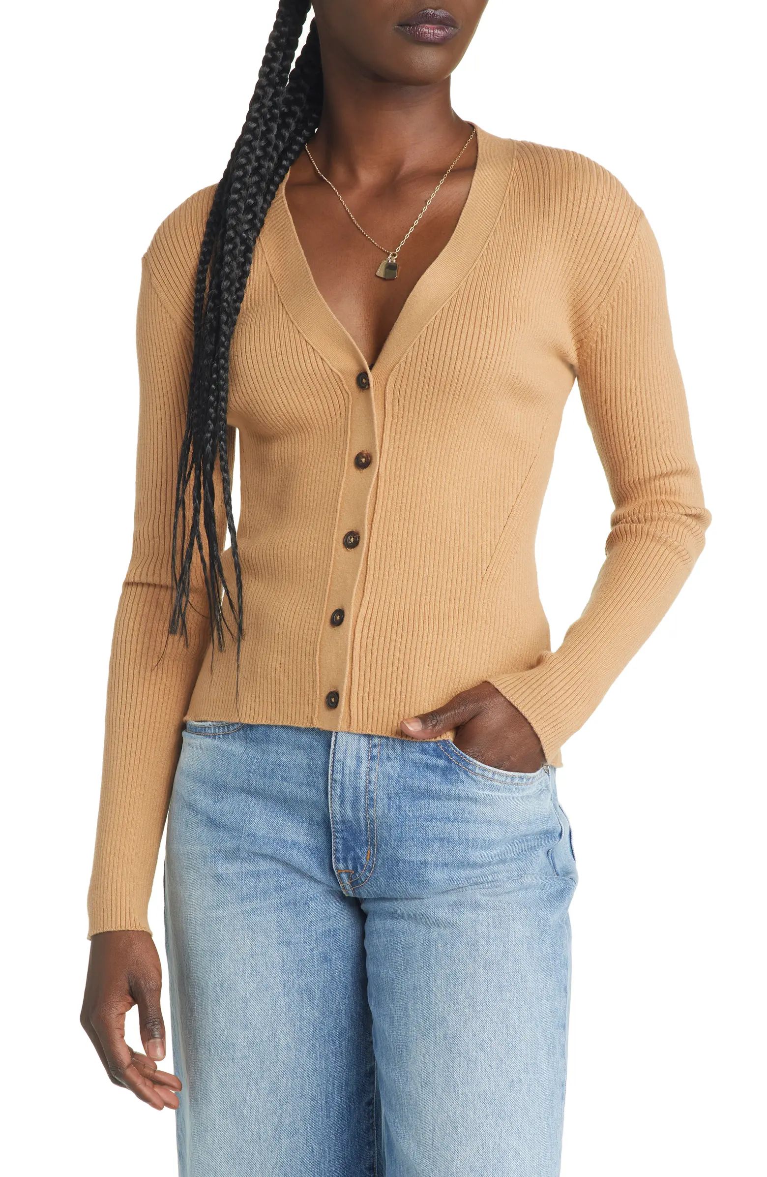 Beau Cotton Blend Rib Cardigan | Nordstrom