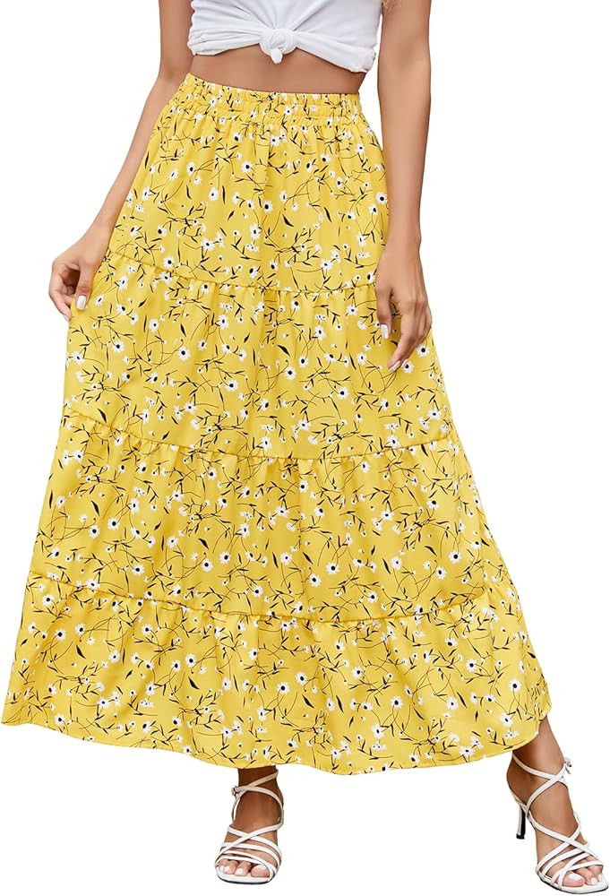 Berydress Long Skirts for Women Trendy Elastic Waist Flowy Summer Ankle Length Boho Flared A Line... | Amazon (US)