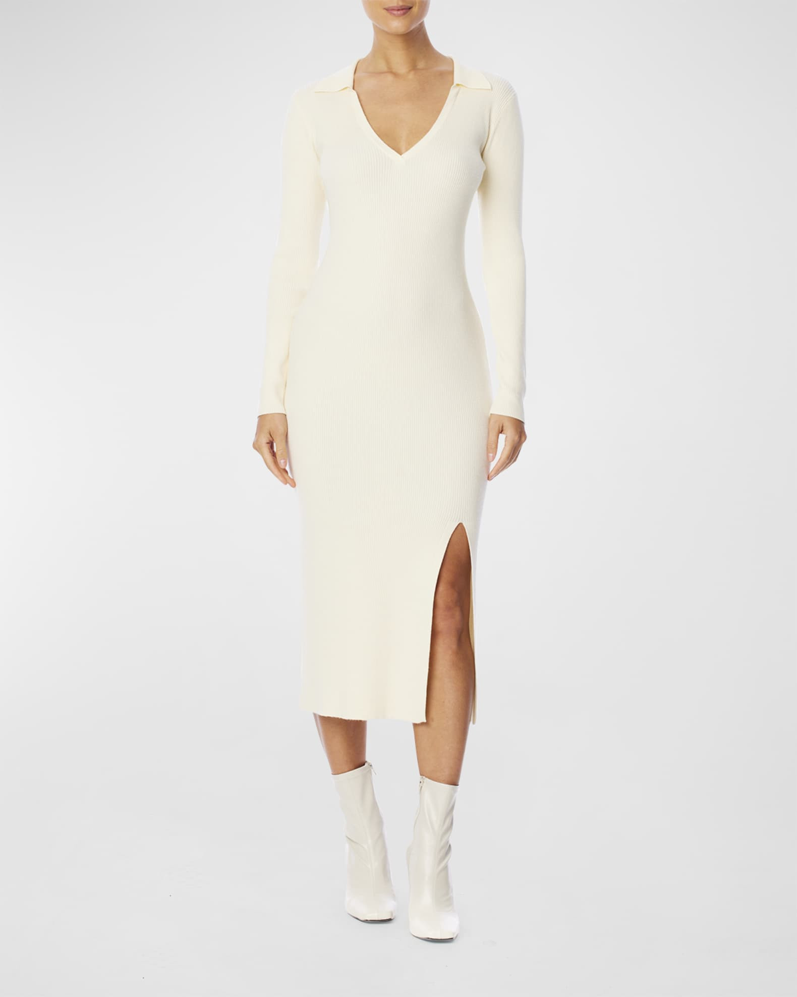 Zoe Rib-Knit Long-Sleeve Midi Dress | Neiman Marcus