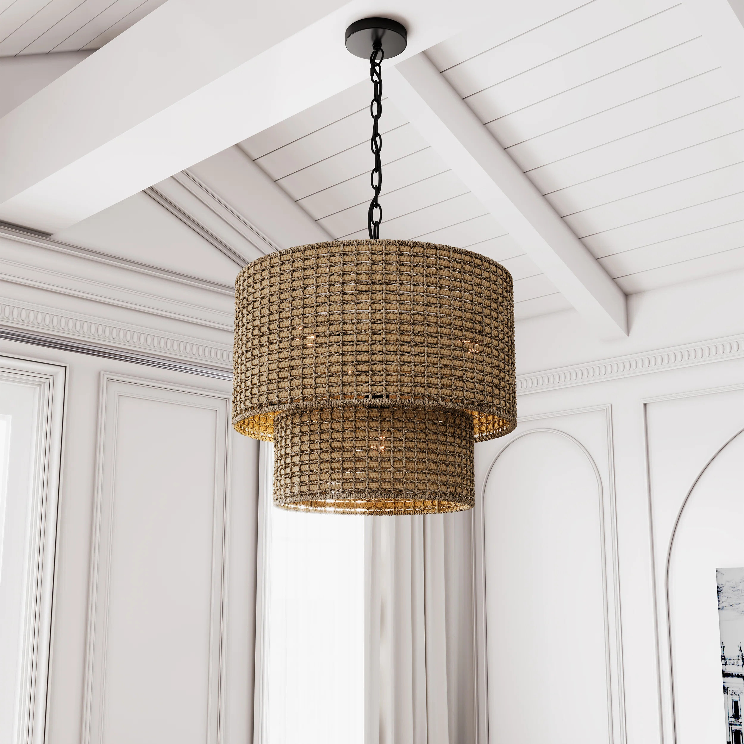 Akhia 4-Light Rattan Pendant Lights Farmhouse Rattan Shades,Adjustable Ceiling Hanging Lamp | Wayfair North America