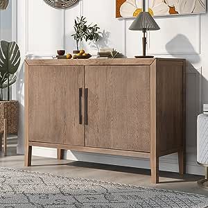 Merax Beige Modern Wood Buffet Sideboard with 2 Doors, Farmhouse Free Standing Storge Cabinet Con... | Amazon (US)