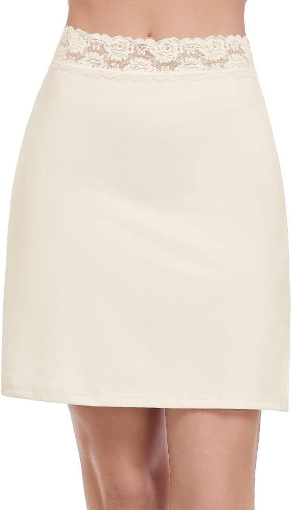 Half Slips for Women Underskirt Short Mini Skirt with Floral Lace Waistband | Amazon (US)