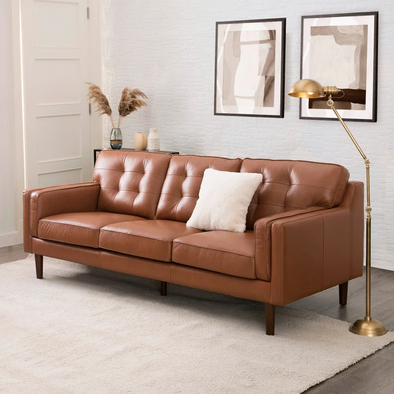 Oakland 86.5'' Genuine Leather Square Arm Sofa | Wayfair North America