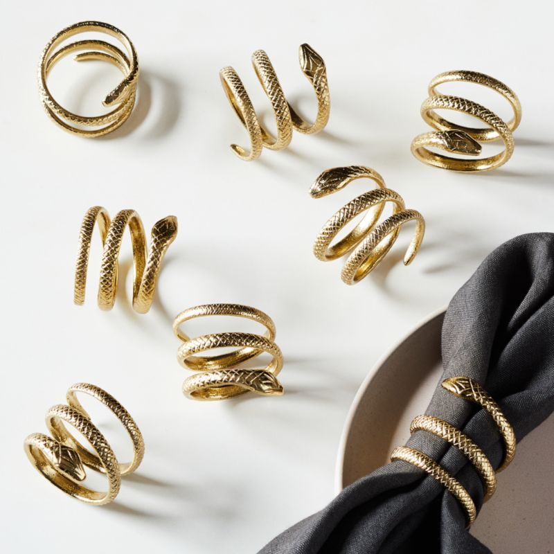 Slink Gold Napkin Rings Set of 8 + Reviews | CB2 | CB2