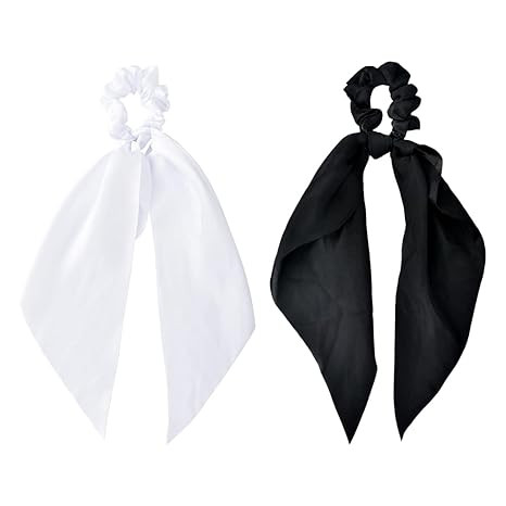 Ribbon Scrunchies and Hair Ties - Satin Ponytail Holders with Bows for Women and Girls, Black Whi... | Amazon (US)