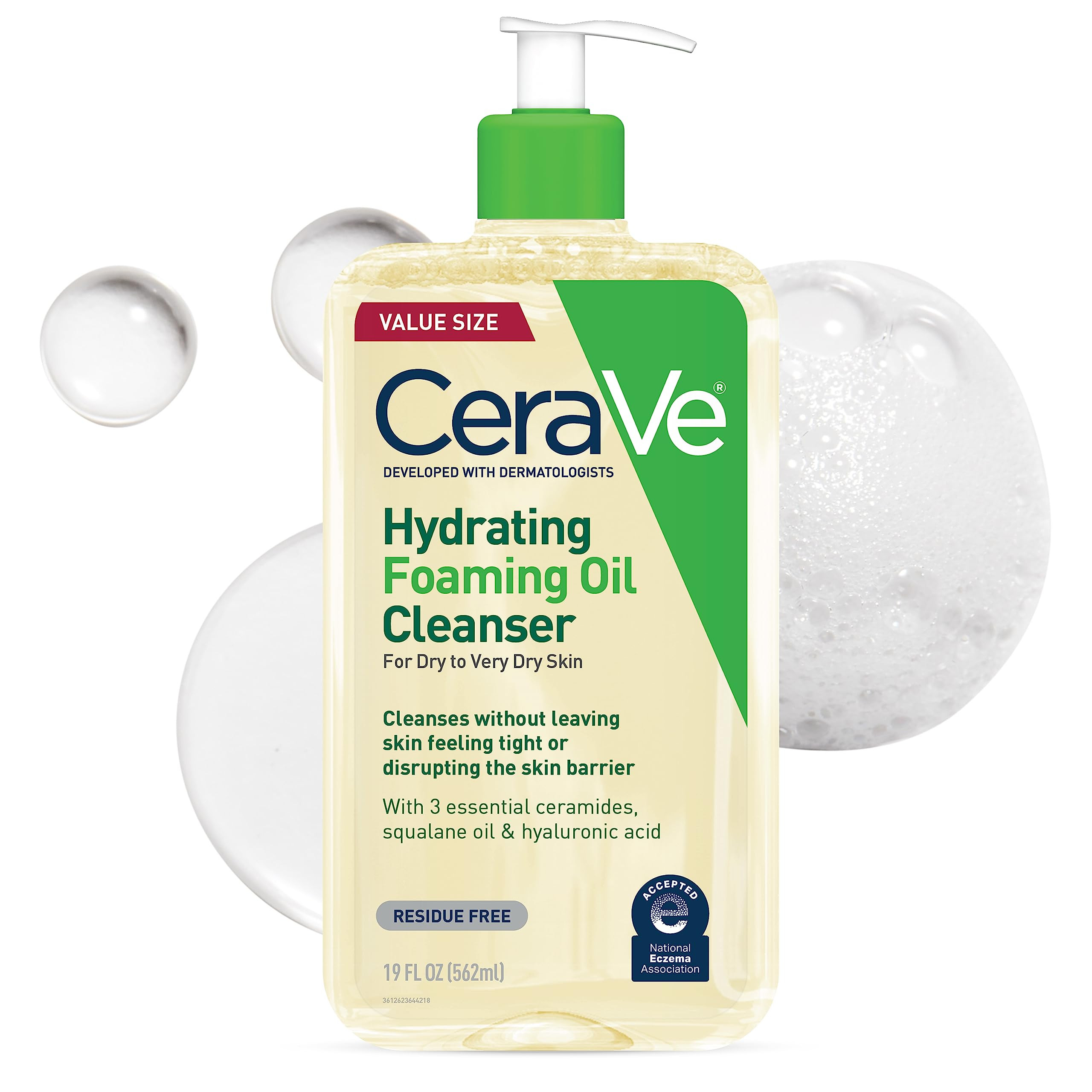 CeraVe Limpiador hidratante de aceite espumoso, limpiador de aceite hidratante para cara y cuerpo... | Amazon (US)