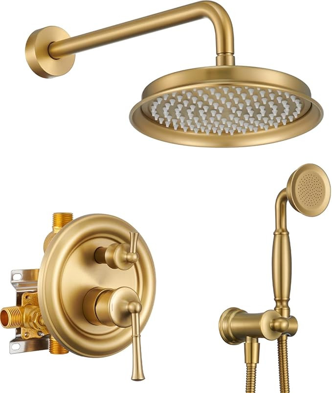 Shower System with Balance Pressure Valve, Antique, Luxury, Gold | 9 Inch Shower Faucet Set, High... | Amazon (US)