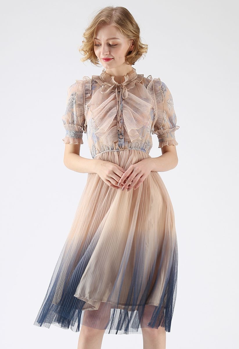 We Know It All Gradient Pleated Mesh Tulle Dress | Chicwish