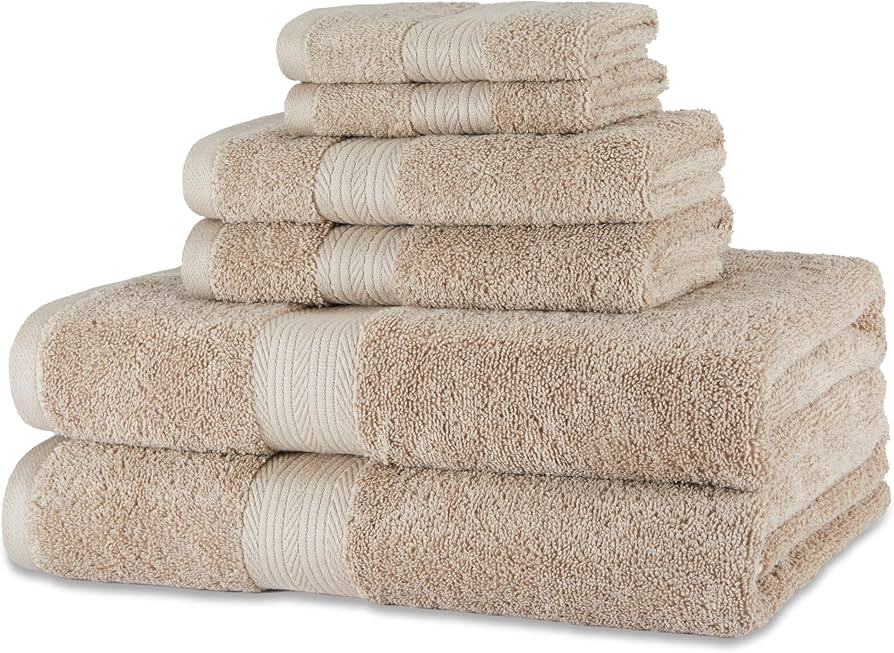 Amazon Basics Fade Resistant Bath, Hand and Washcloth Towel Set, 100% Cotton, Set of 6, 30 x 54 i... | Amazon (US)