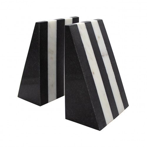 Worlds Away Bert Black And White Marble Bookends, Pair | Gracious Style