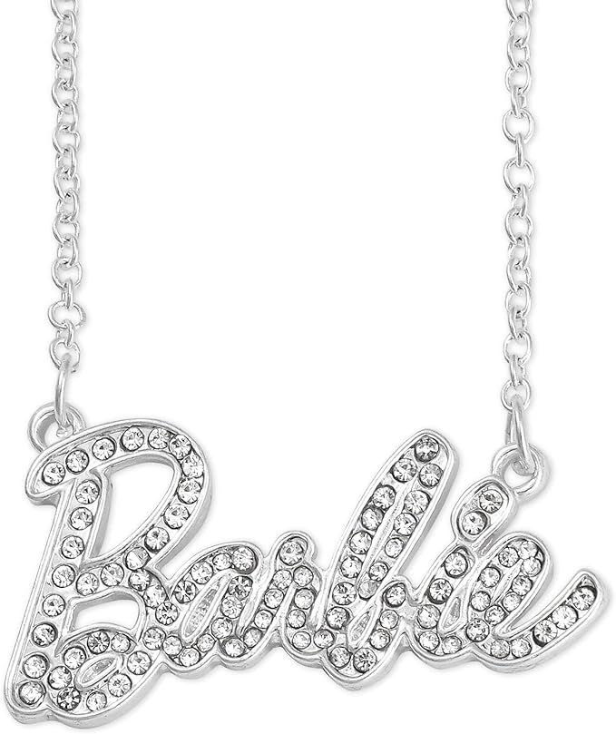 Amazon.com: Barbie Crystal Script Logo Necklace (Silver) : Clothing, Shoes & Jewelry | Amazon (US)