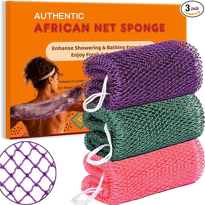 African Net Sponge Authentic, 3 Pieces African Exfoliating Net Sponge Body Back Scrubber Exfoliat... | Amazon (US)