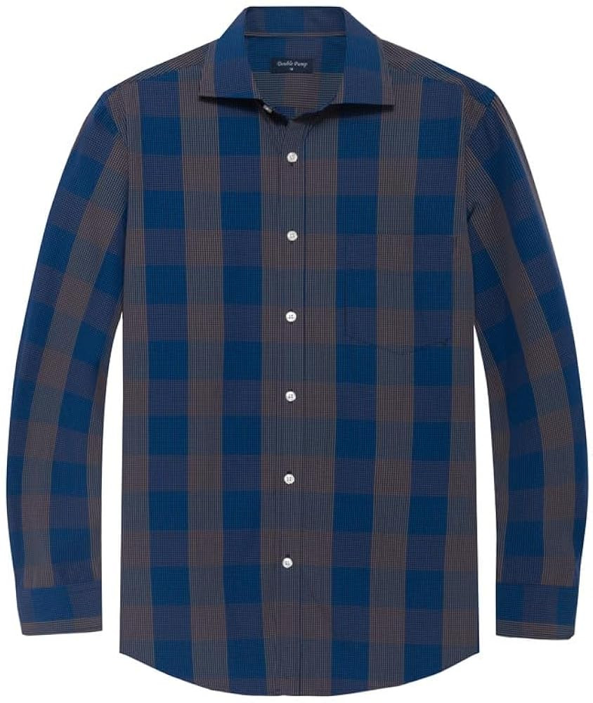 Double Pump Mens Button Down Long Sleeve Shirts Regular Fit Dress Shirts Business Casual Plaid Sh... | Amazon (US)