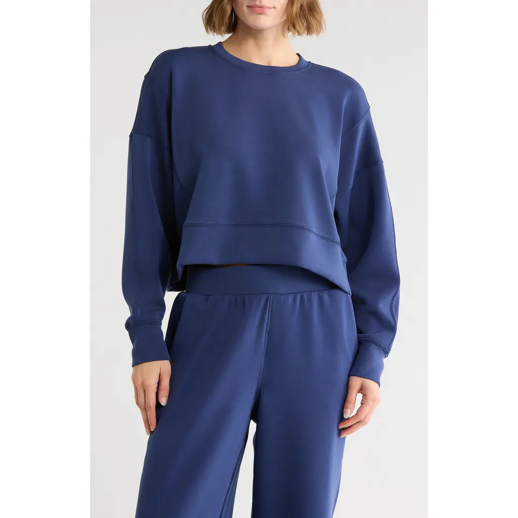 YOGALICIOUS Softlite Zuri Cropped Sweatshirt in Naval Blue at Nordstrom Rack, Size Small | Nordstrom Rack