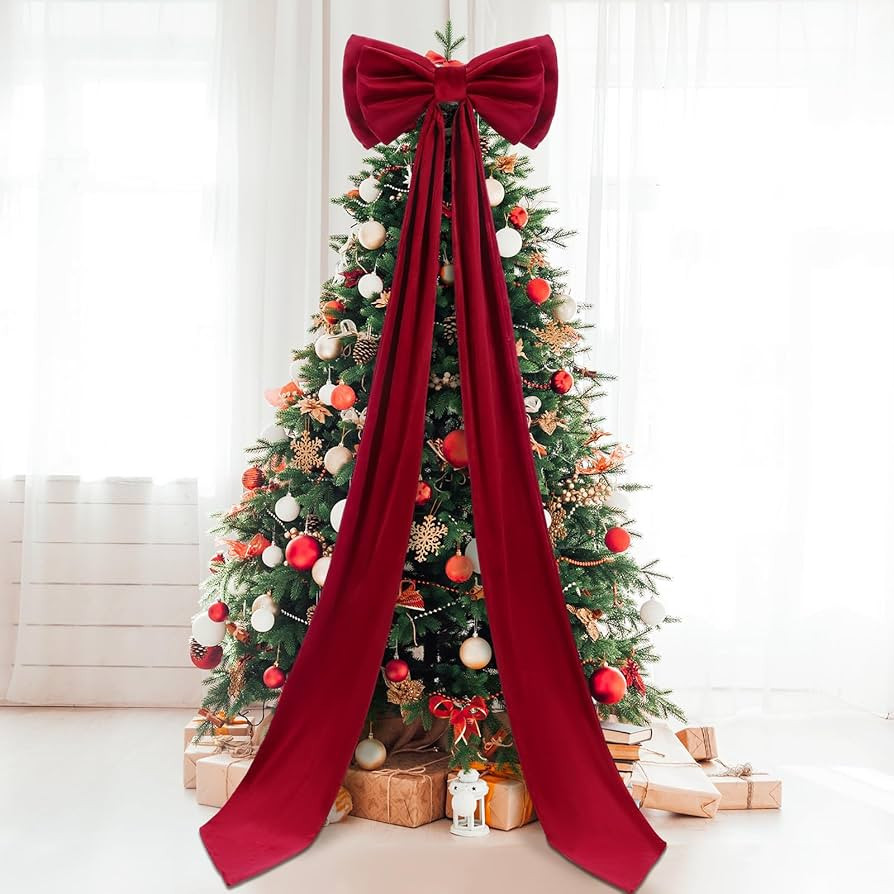 Giant Bow Decor Christmas Tree Topper Decoration Big Bows for Room Wall Backdrop 75x18 Inch Ribbo... | Amazon (US)