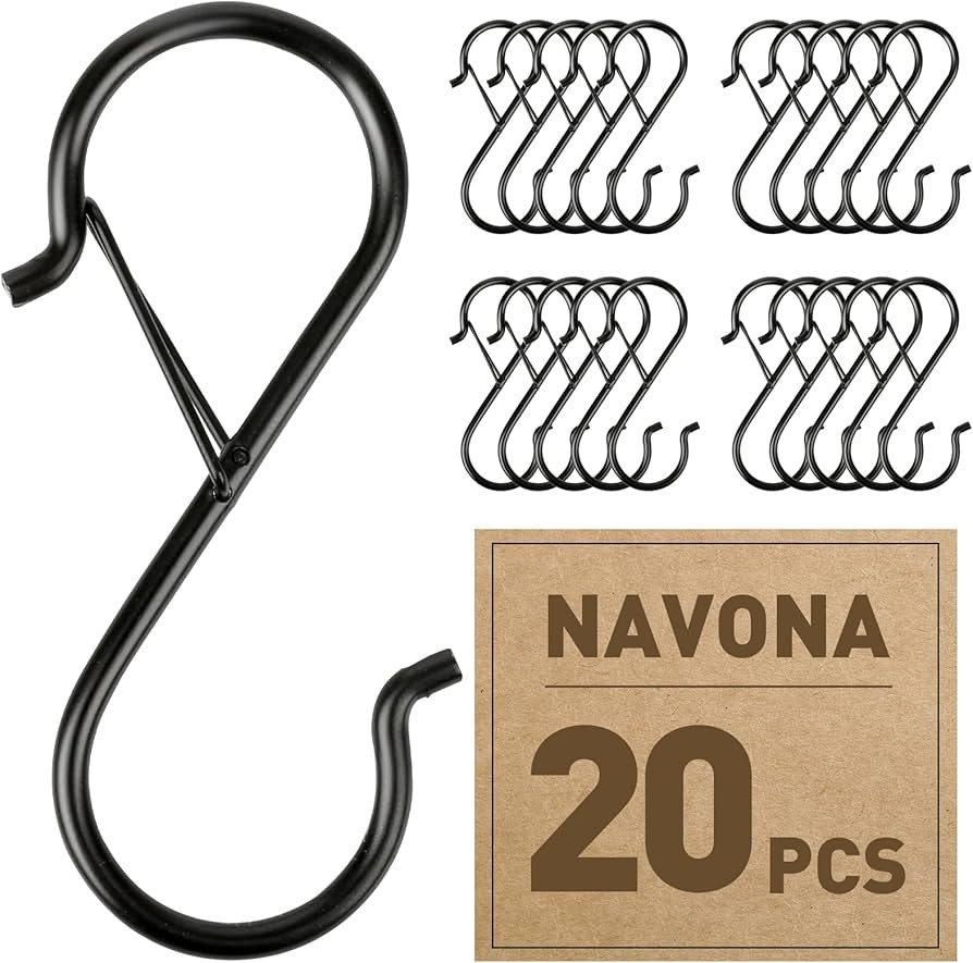 Navona 20 Pcs S Hooks for Hanging Heavy Duty, 3.5-inch Heavy Duty Metal S Hook with Safety Buckle... | Amazon (US)