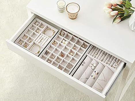 Vlando Miller Jewelry Trays Stackable Showcase Display Drawer Organizer Storage Toughened Glass Lid  | Amazon (US)