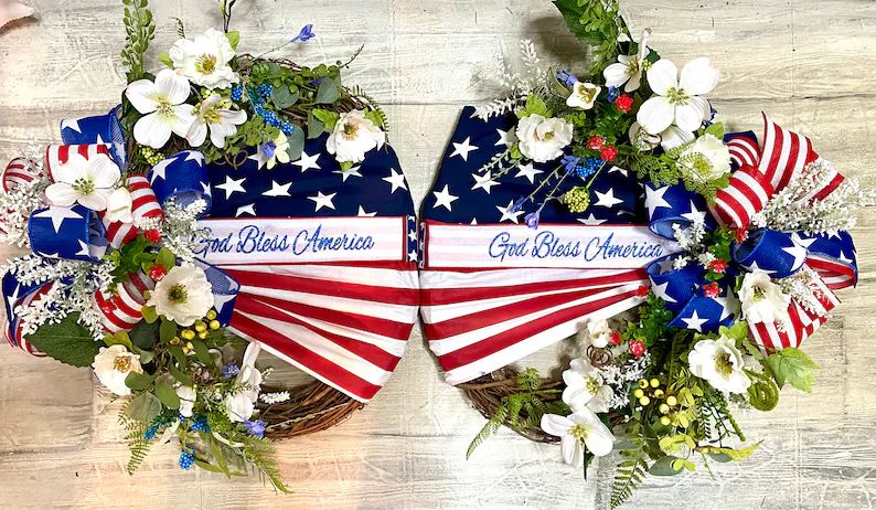 Double Door Wreaths ,Patriotic Wreath for front Door,4th of July Decor,GOD BLESS AMERICA Decor ,A... | Etsy (US)