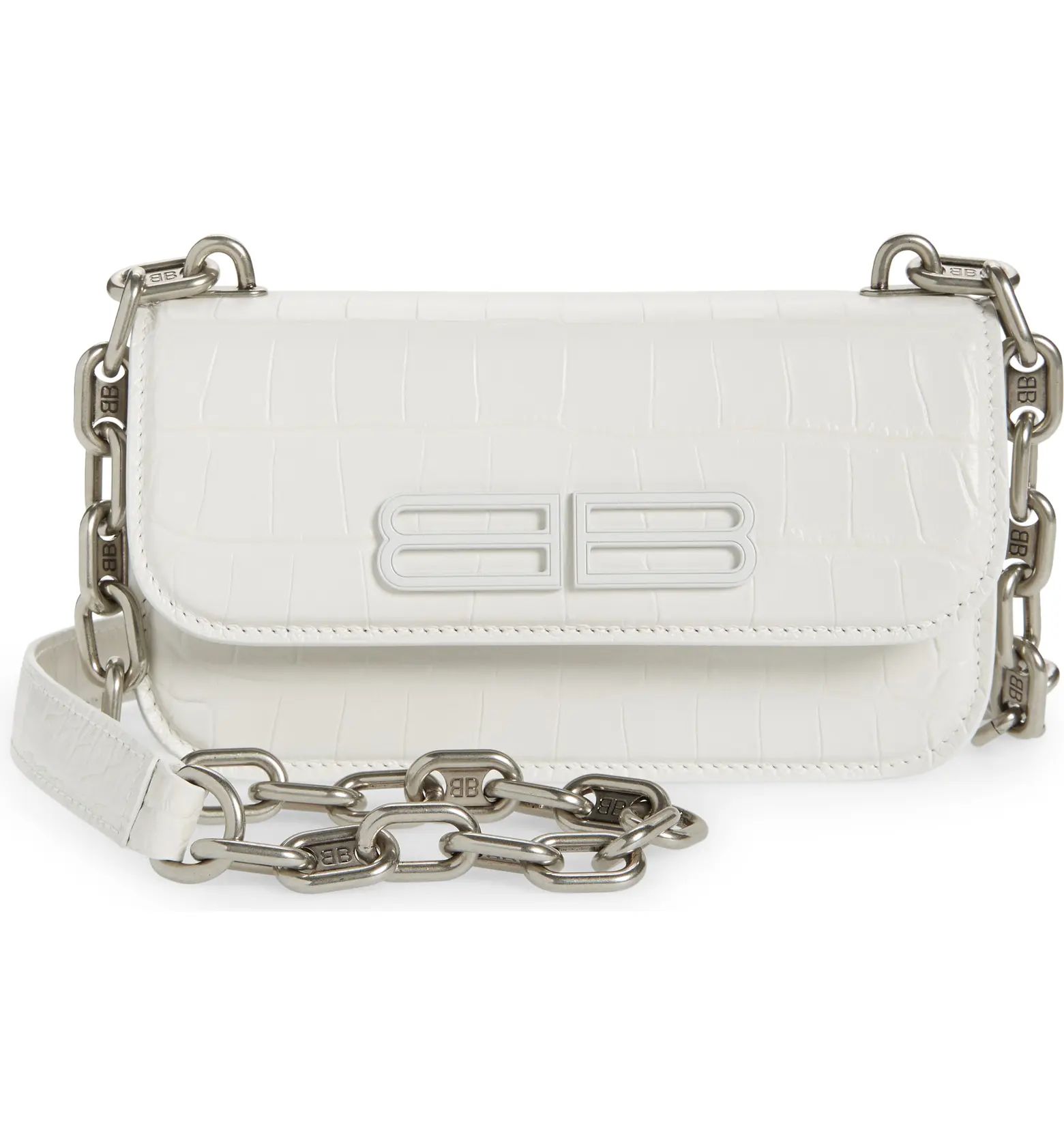 Balenciaga Gossip BB Logo Croc Embossed Leather Shoulder Bag | Nordstrom | Nordstrom