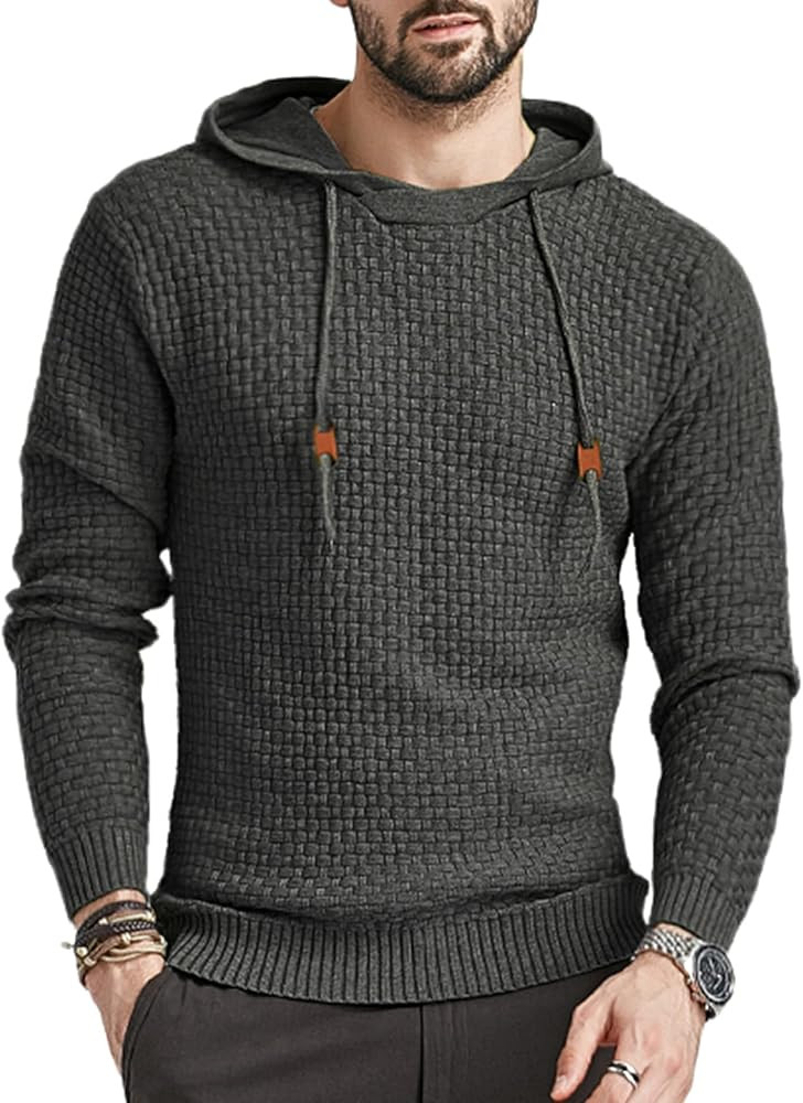 Babioboa Mens Hooded Sweatshirt Long Sleeve Casual Waffle Sweaters Pullover | Amazon (US)