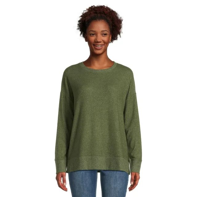 Time and Tru Women's Hacci Knit Pullover Sweatshirt with Long Sleeves, Sizes XS-XXXL | Walmart (US)