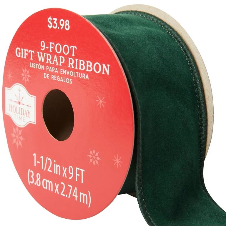 Elegant Velvet Green Christmas Ribbon, Acrylic, Polyester, by Holiday Time | Walmart (US)