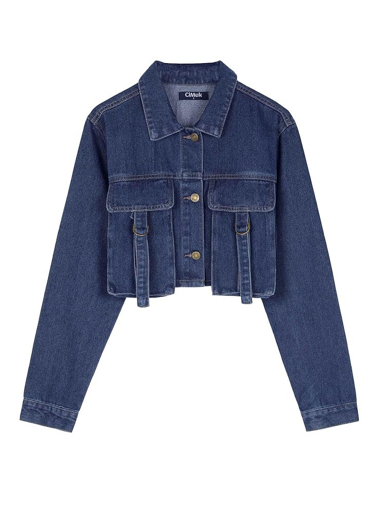 Women Cropped Jean Jacket Trendy Button Down Collared Short Denim Jackets | Amazon (US)