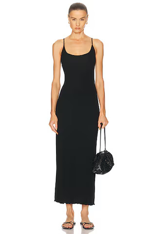 Enza Costa Silk Rib Lettuce Edge Dress in Black | FWRD | FWRD 