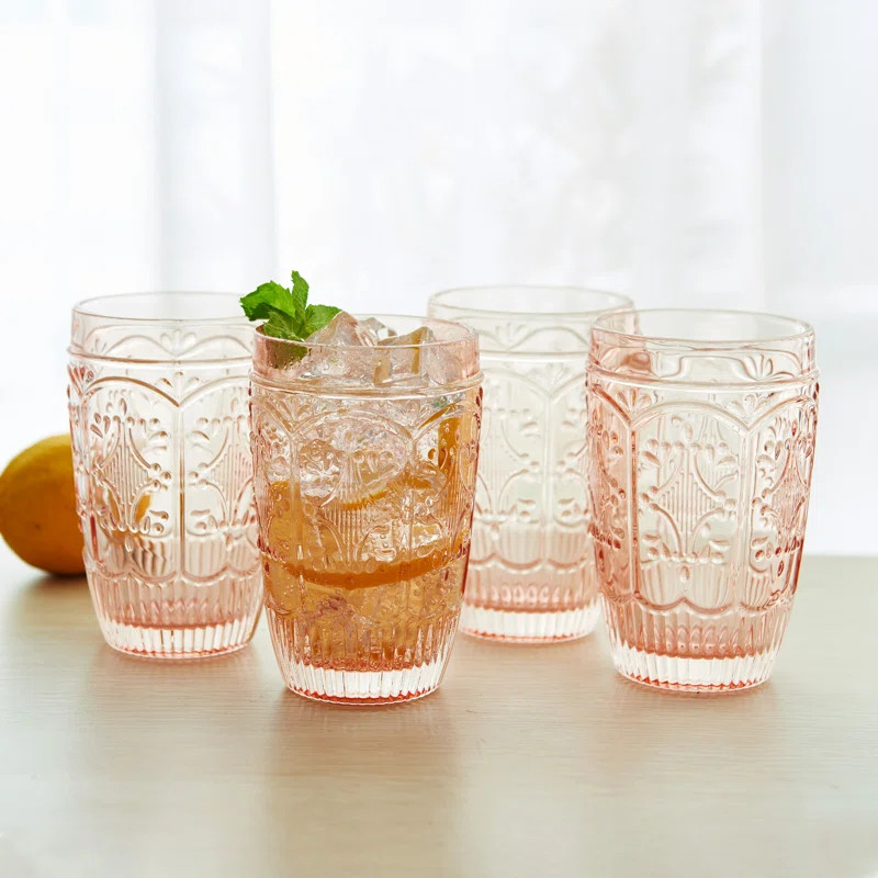 Fitz And Floyd Trestle 12-Oz High Ball Glasses, Set Of 4, Blush | Wayfair North America