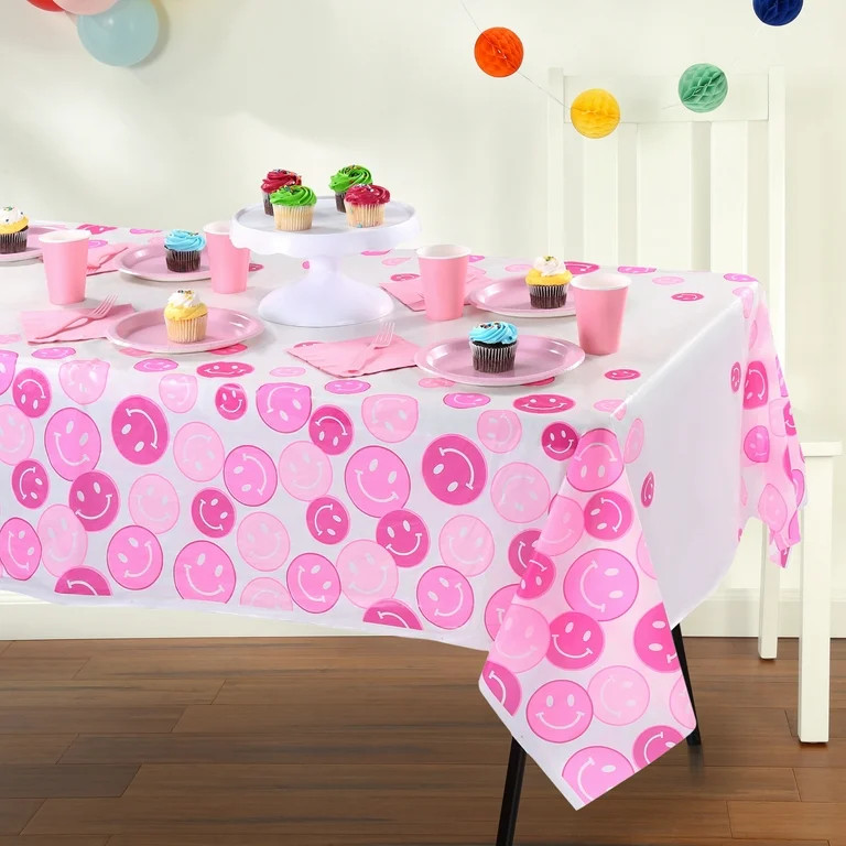 Way to Celebrate! Cheerful Pink Plastic Party Tablecloth, 84 x 54in | Walmart (US)