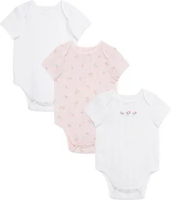 Kids' Dainty Roses Assorted 3-Pack Cotton Bodysuits | Nordstrom