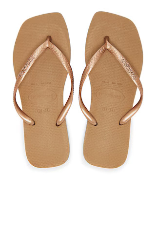 Havaianas Slim Square Logo Metallic Sandal in Rose Gold from Revolve.com | Revolve Clothing (Global)