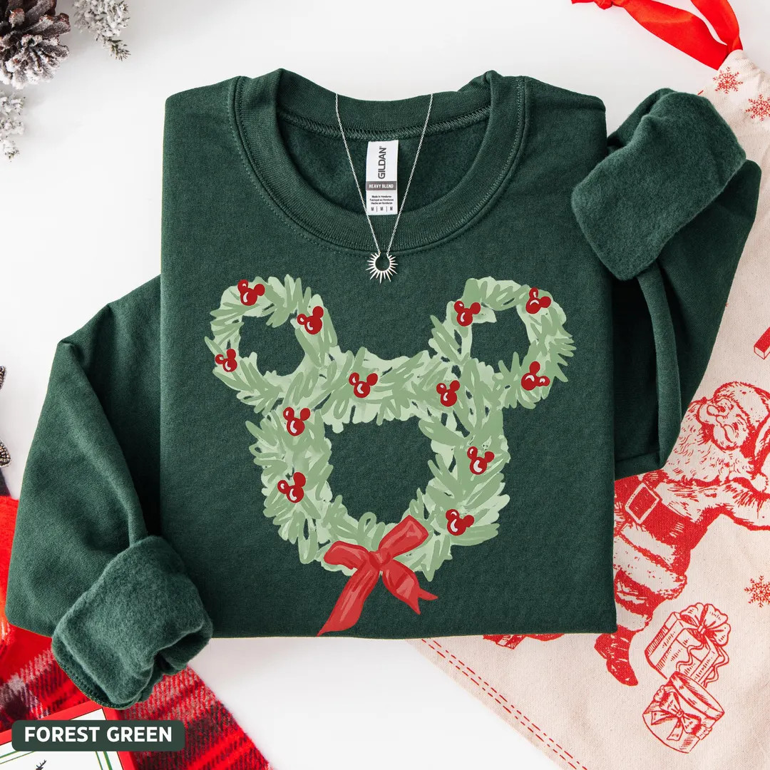 Retro Disney Christmas Sweatshirt, Coquette Bow Holiday Sweat, Mickey Head Xmas Hoodie, Disney Va... | Etsy (US)