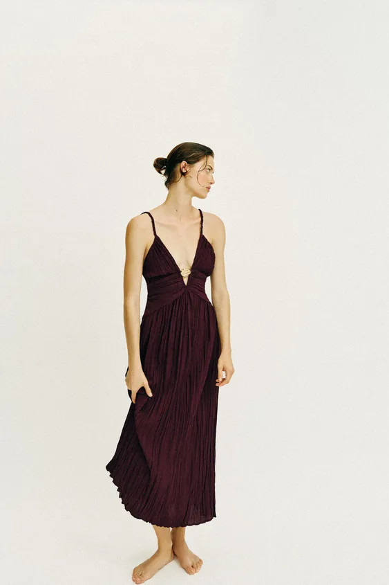 METALLIC DETAIL MIDI DRESS | Zara UK